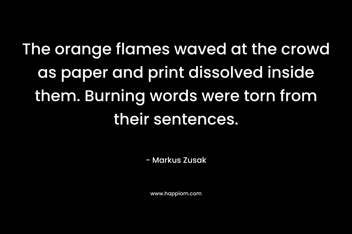 The orange flames waved at the crowd as paper and print dissolved inside them. Burning words were torn from their sentences. 