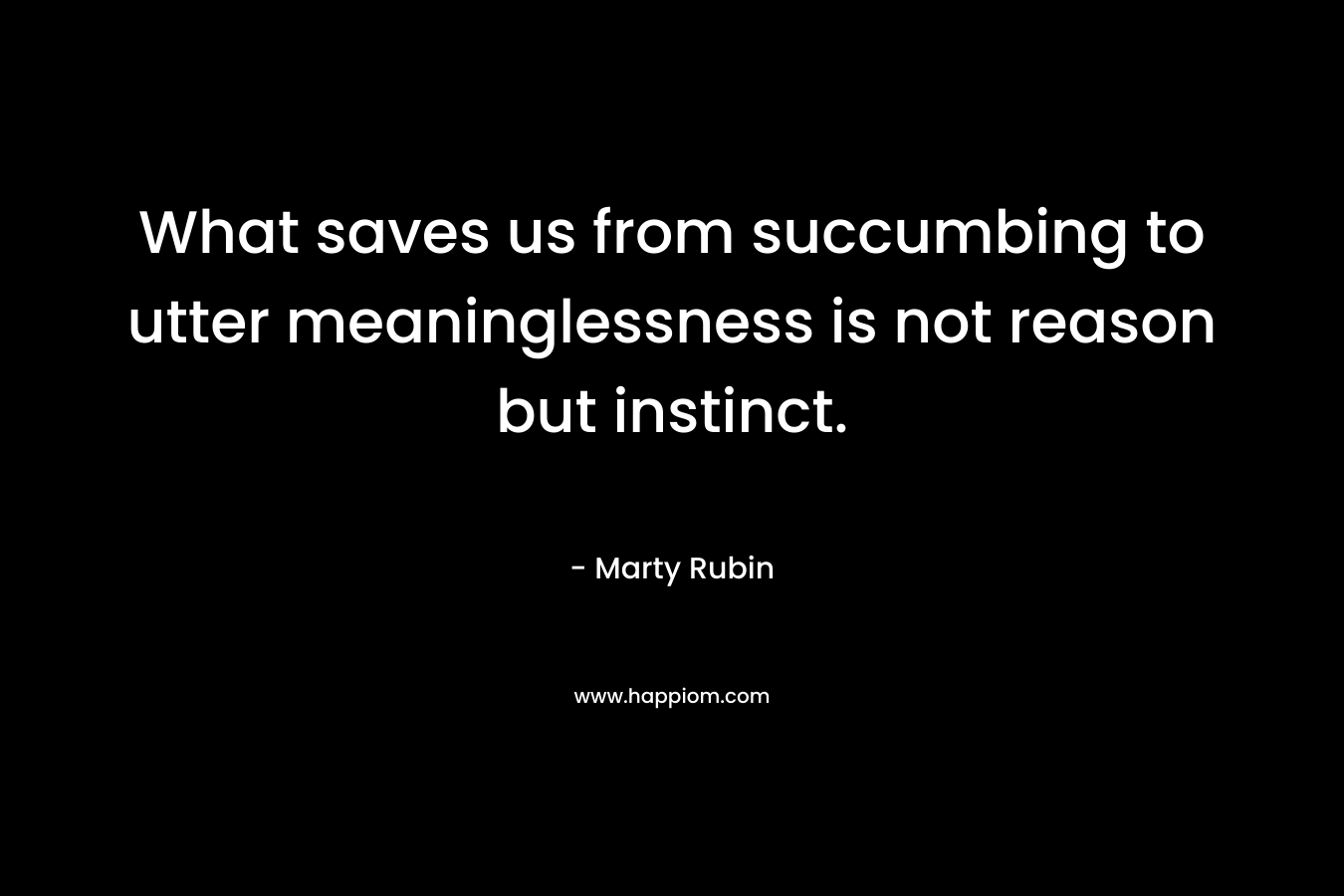 What saves us from succumbing to utter meaninglessness is not reason but instinct. – Marty Rubin