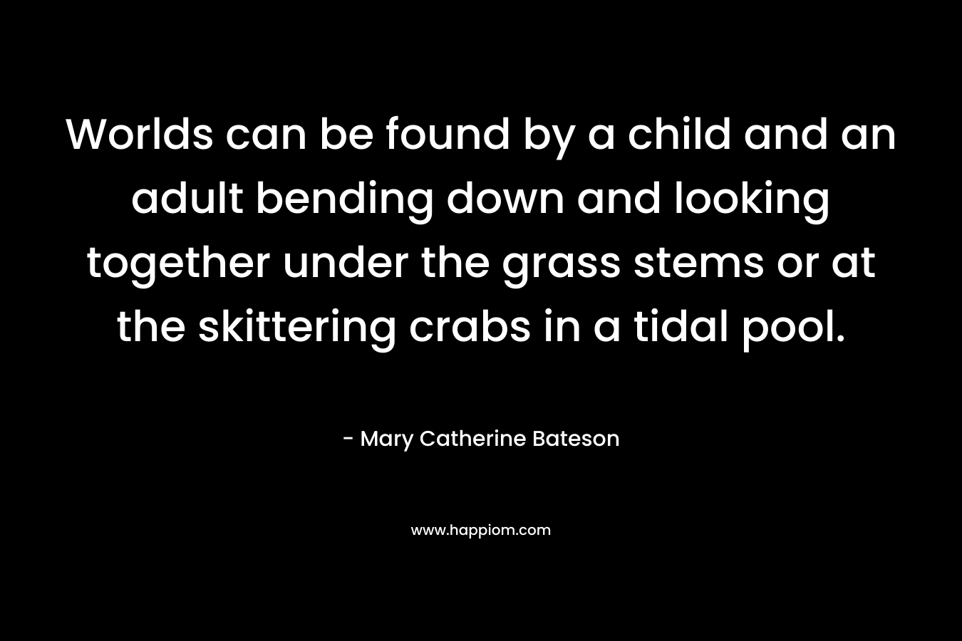 Worlds can be found by a child and an adult bending down and looking together under the grass stems or at the skittering crabs in a tidal pool. – Mary Catherine Bateson