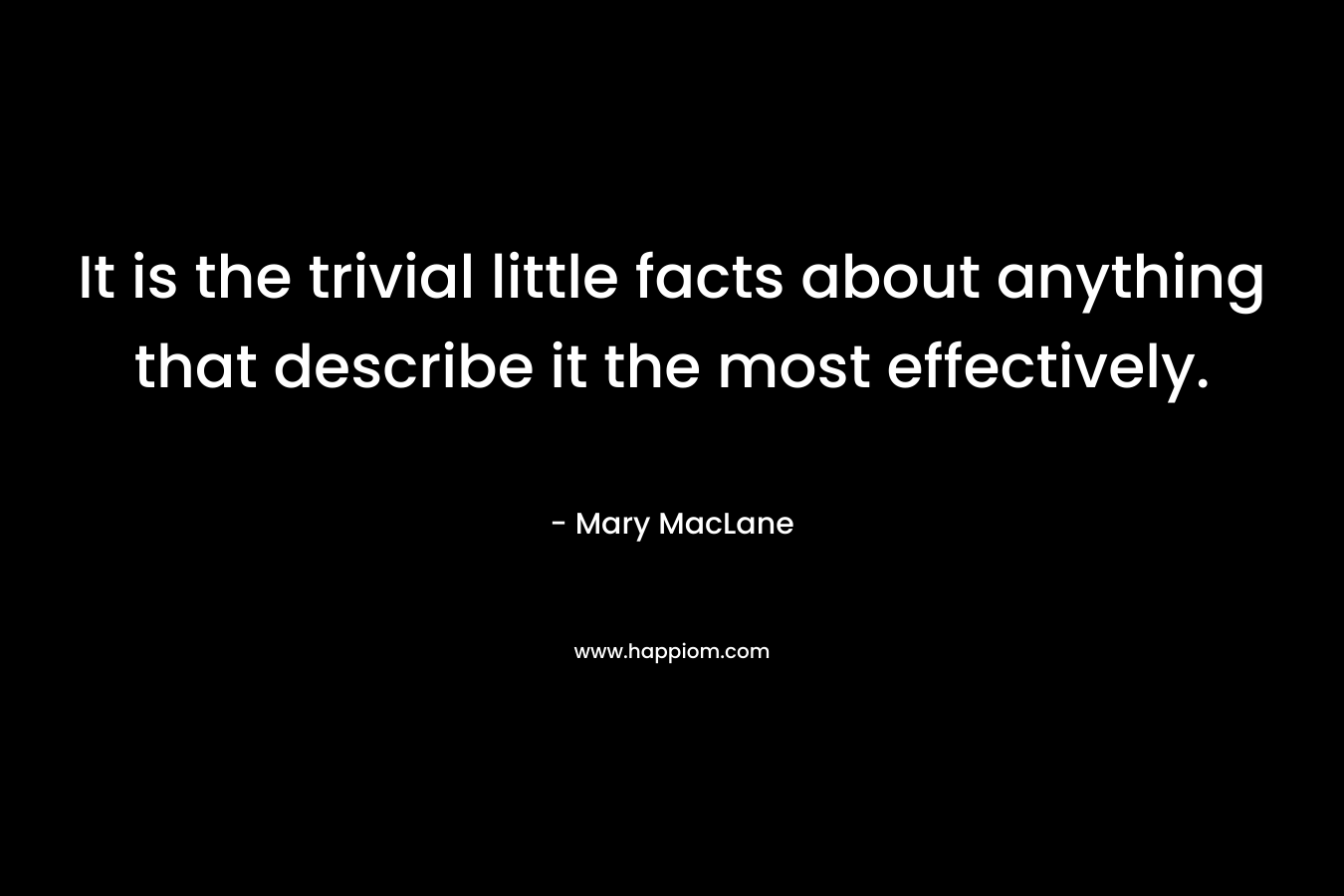 It is the trivial little facts about anything that describe it the most effectively.