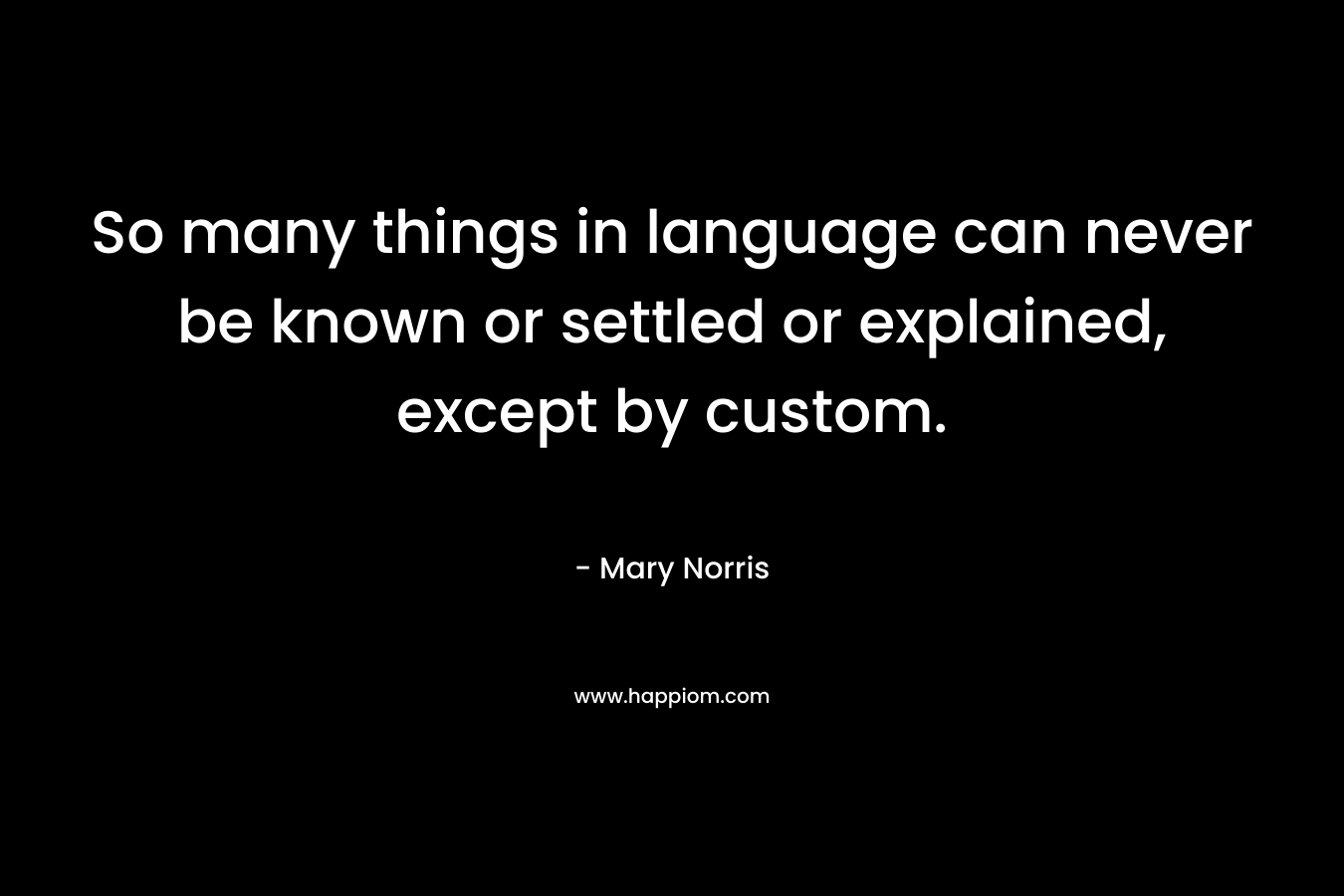 So many things in language can never be known or settled or explained, except by custom.