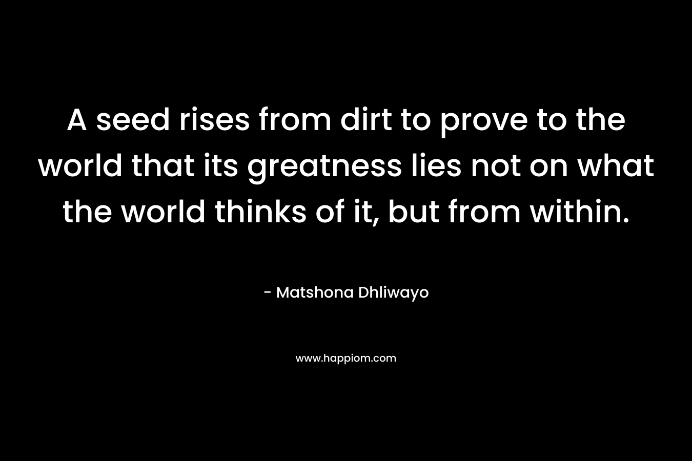 A seed rises from dirt to prove to the world that its greatness lies not on what the world thinks of it, but from within. – Matshona Dhliwayo