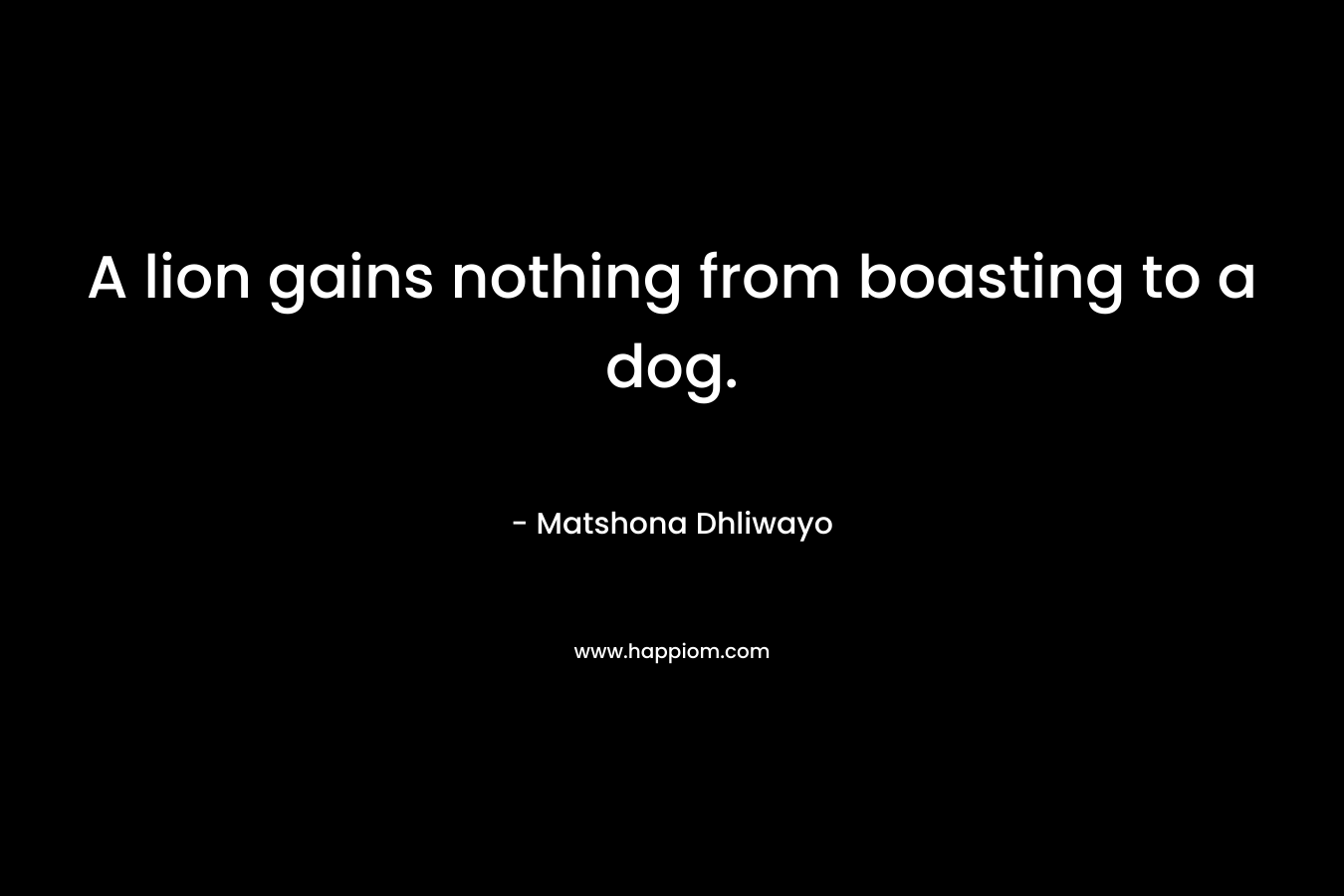 A lion gains nothing from boasting to a dog. – Matshona Dhliwayo