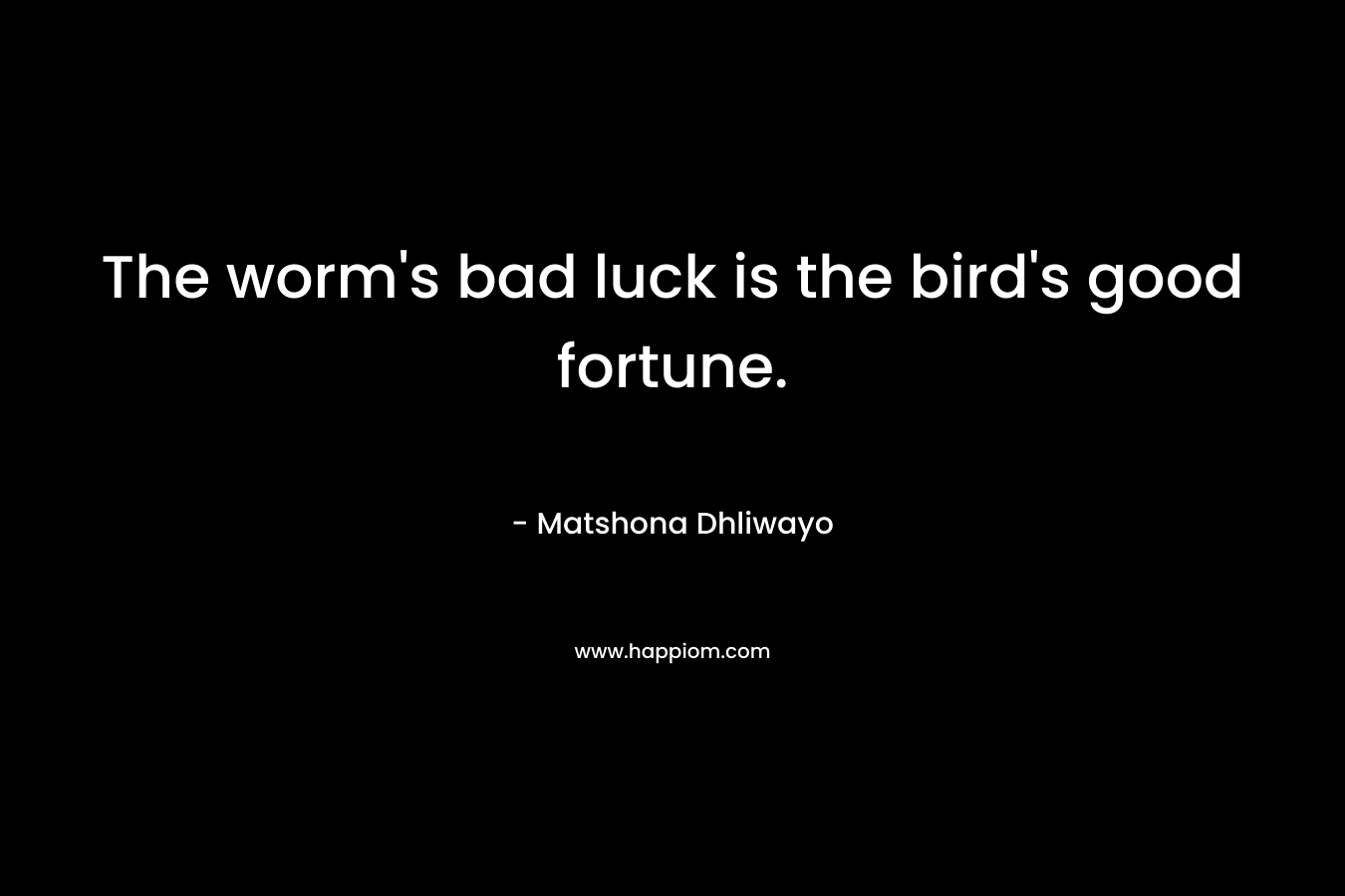 The worm’s bad luck is the bird’s good fortune. – Matshona Dhliwayo