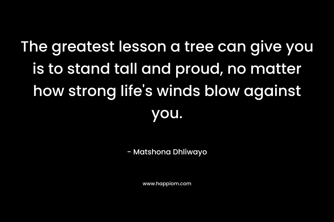 The greatest lesson a tree can give you is to stand tall and proud, no matter how strong life’s winds blow against you. – Matshona Dhliwayo