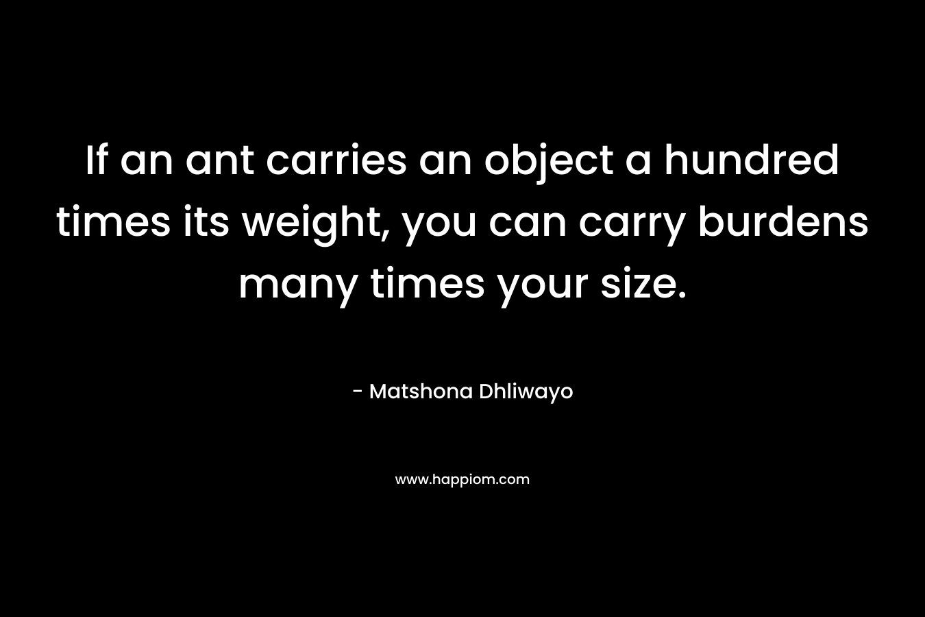 If an ant carries an object a hundred times its weight, you can carry burdens many times your size.