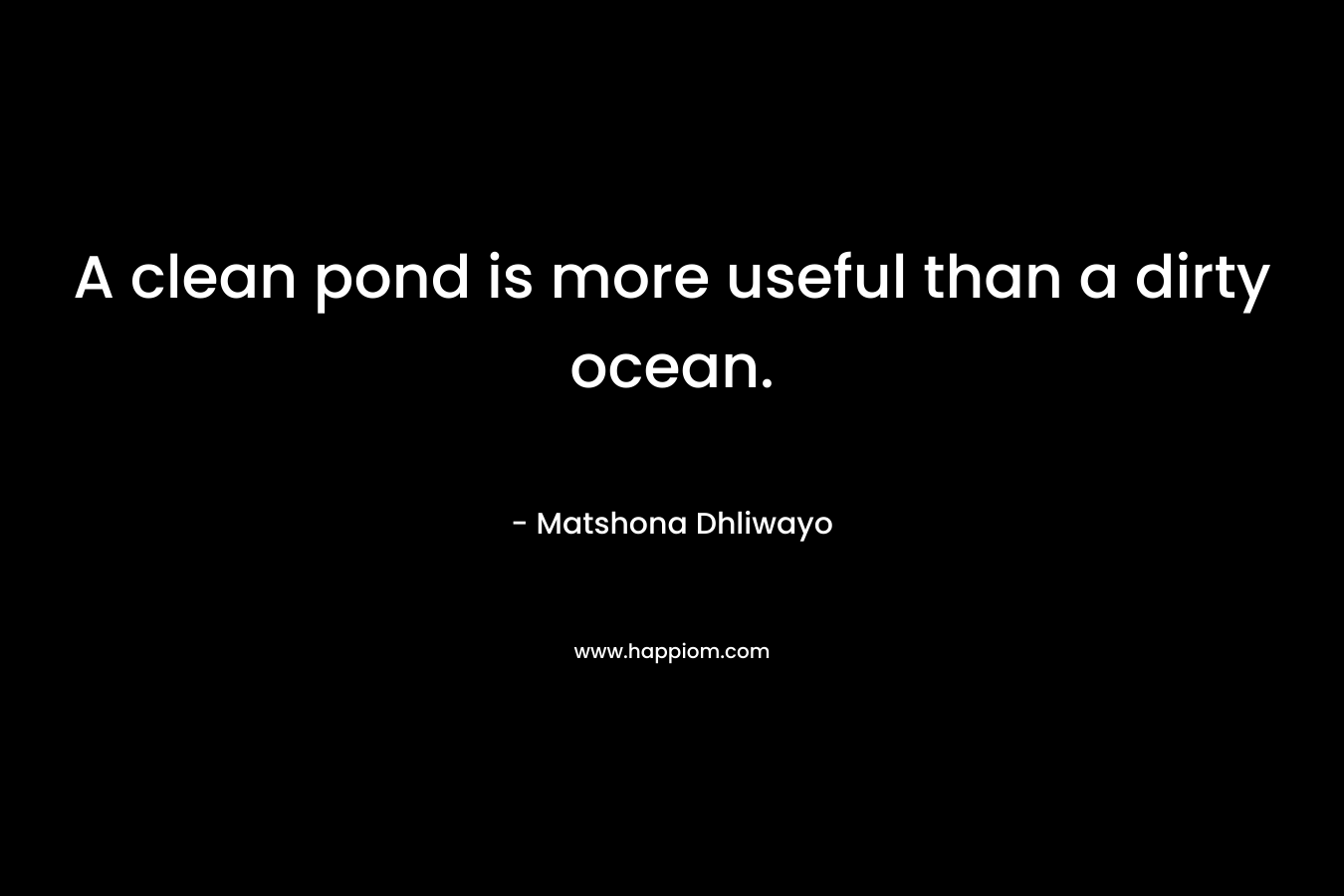 A clean pond is more useful than a dirty ocean. – Matshona Dhliwayo