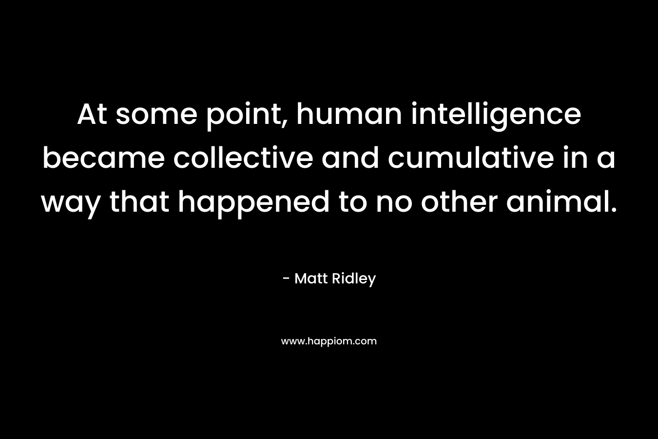 At some point, human intelligence became collective and cumulative in a way that happened to no other animal. – Matt Ridley