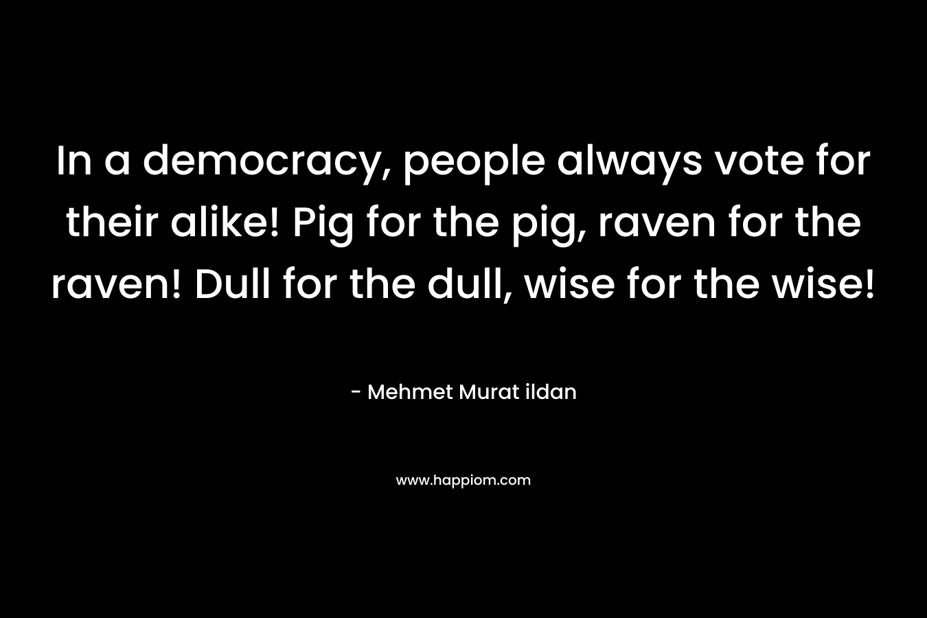In a democracy, people always vote for their alike! Pig for the pig, raven for the raven! Dull for the dull, wise for the wise! – Mehmet Murat ildan