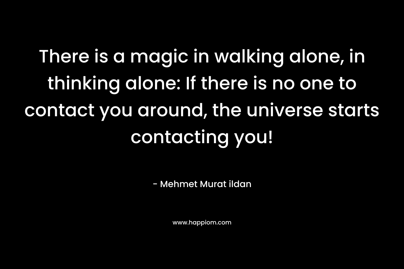 There is a magic in walking alone, in thinking alone: If there is no one to contact you around, the universe starts contacting you! – Mehmet Murat ildan