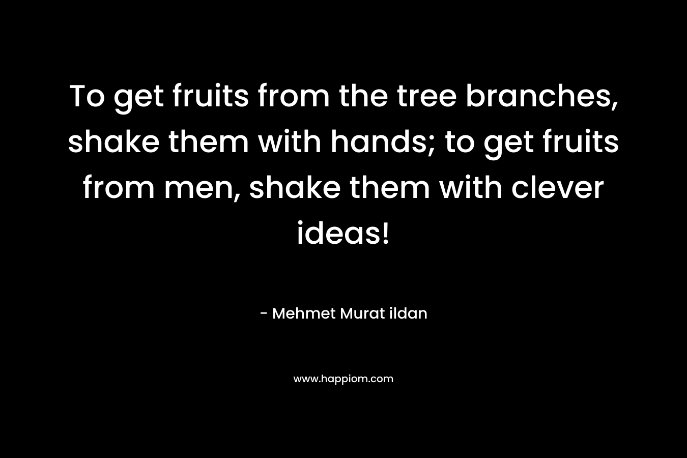 To get fruits from the tree branches, shake them with hands; to get fruits from men, shake them with clever ideas! – Mehmet Murat ildan