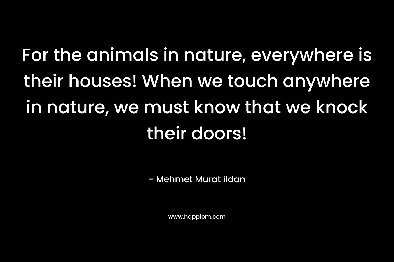 For the animals in nature, everywhere is their houses! When we touch anywhere in nature, we must know that we knock their doors! – Mehmet Murat ildan