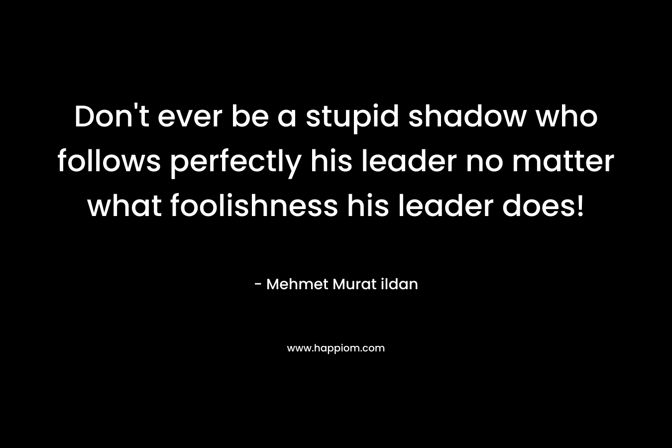 Don’t ever be a stupid shadow who follows perfectly his leader no matter what foolishness his leader does! – Mehmet Murat ildan