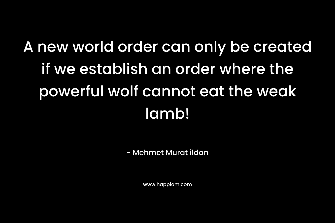 A new world order can only be created if we establish an order where the powerful wolf cannot eat the weak lamb!