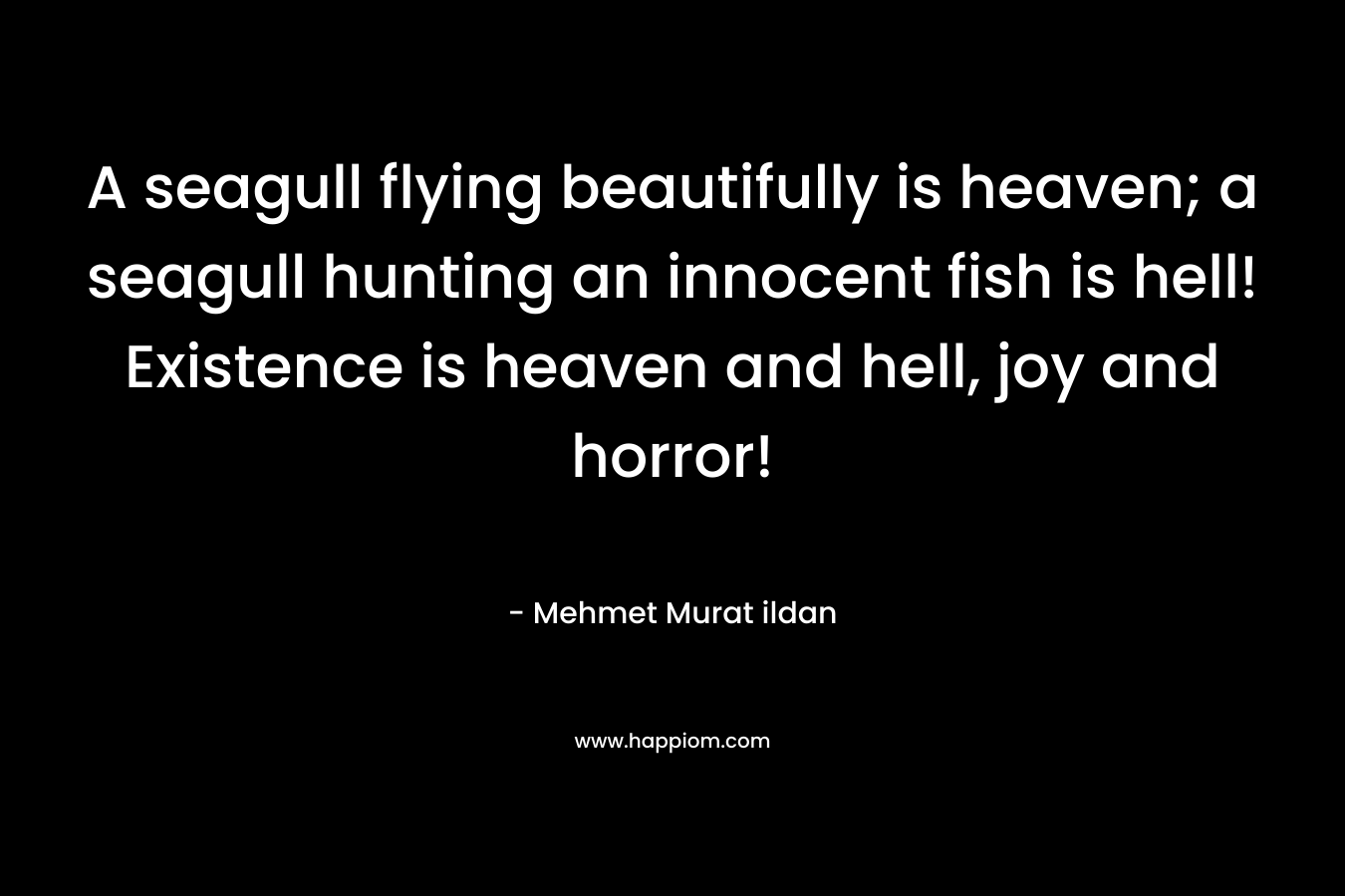 A seagull flying beautifully is heaven; a seagull hunting an innocent fish is hell! Existence is heaven and hell, joy and horror! – Mehmet Murat ildan