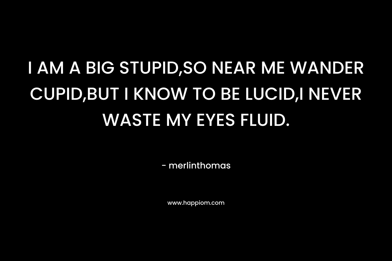 I AM A BIG STUPID,SO NEAR ME WANDER CUPID,BUT I KNOW TO BE LUCID,I NEVER WASTE MY EYES FLUID.