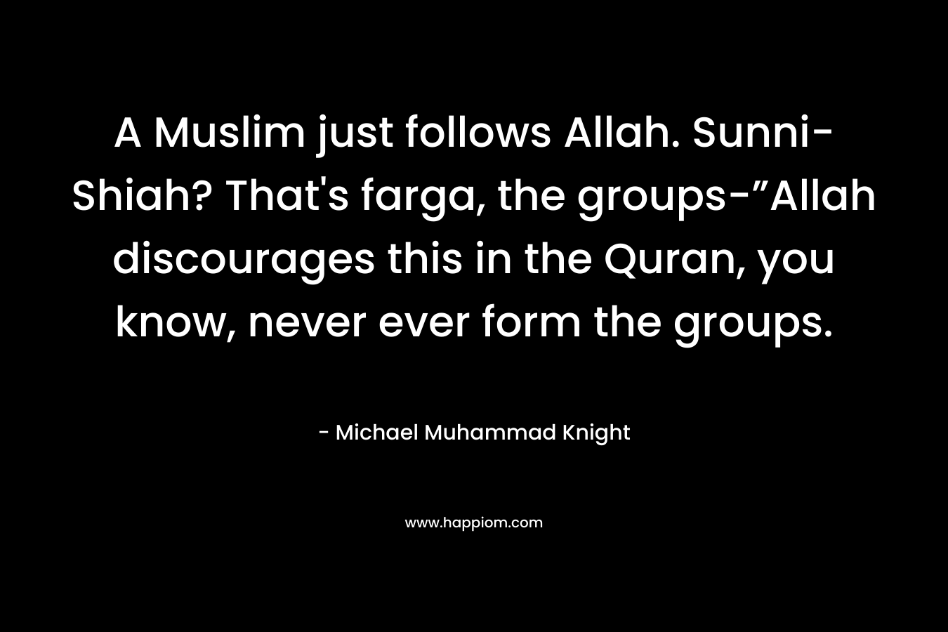 A Muslim just follows Allah. Sunni-Shiah? That’s farga, the groups-”Allah discourages this in the Quran, you know, never ever form the groups. – Michael Muhammad Knight