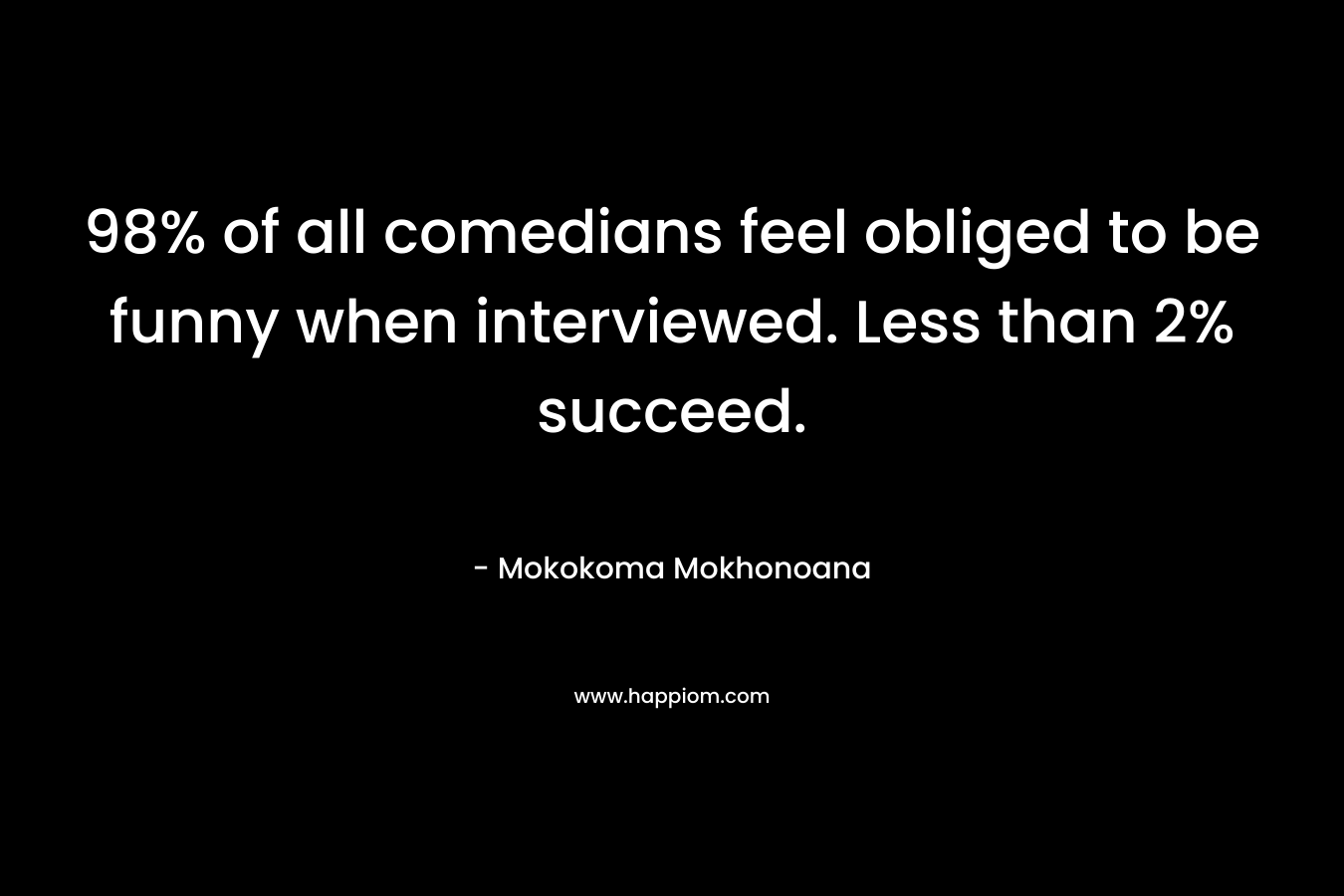 98% of all comedians feel obliged to be funny when interviewed. Less than 2% succeed. – Mokokoma Mokhonoana