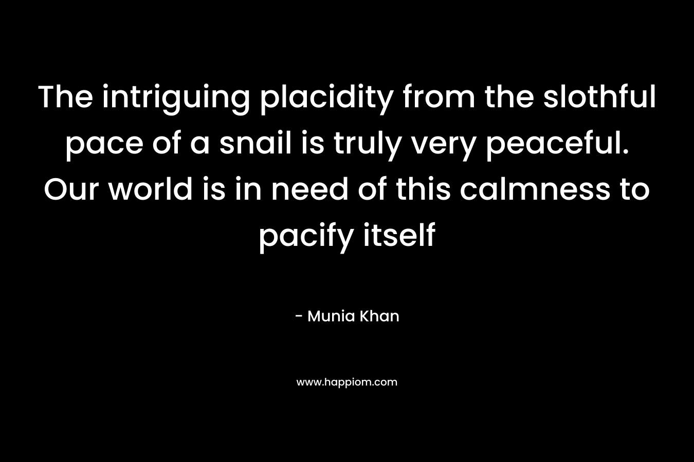 The intriguing placidity from the slothful pace of a snail is truly very peaceful. Our world is in need of this calmness to pacify itself – Munia Khan