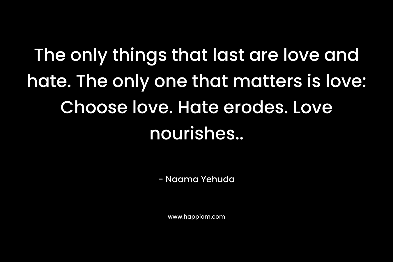 The only things that last are love and hate. The only one that matters is love: Choose love. Hate erodes. Love nourishes..