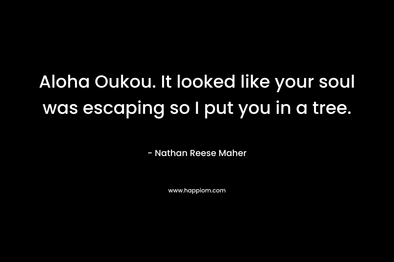Aloha Oukou. It looked like your soul was escaping so I put you in a tree. – Nathan Reese Maher