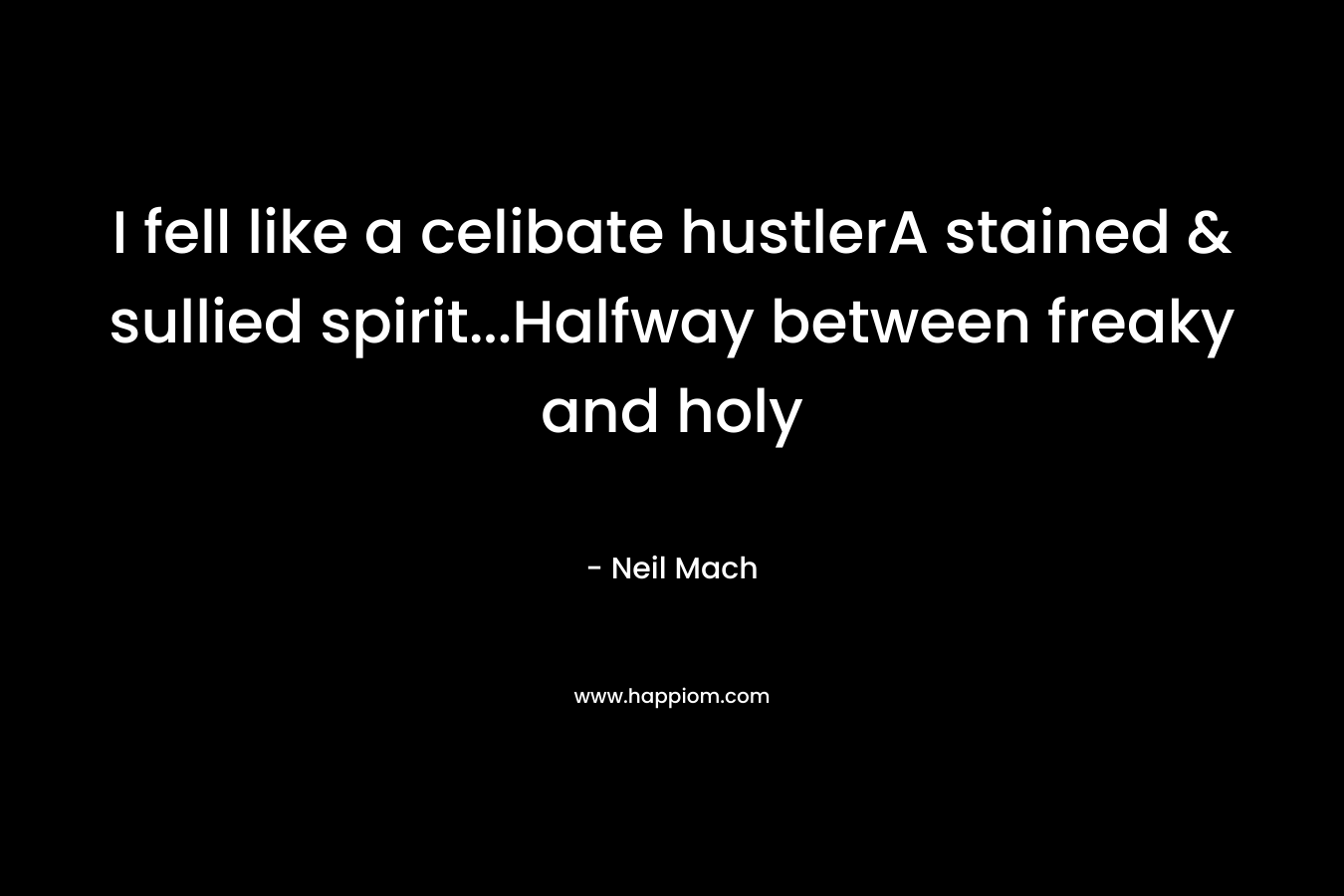 I fell like a celibate hustlerA stained & sullied spirit…Halfway between freaky and holy – Neil Mach