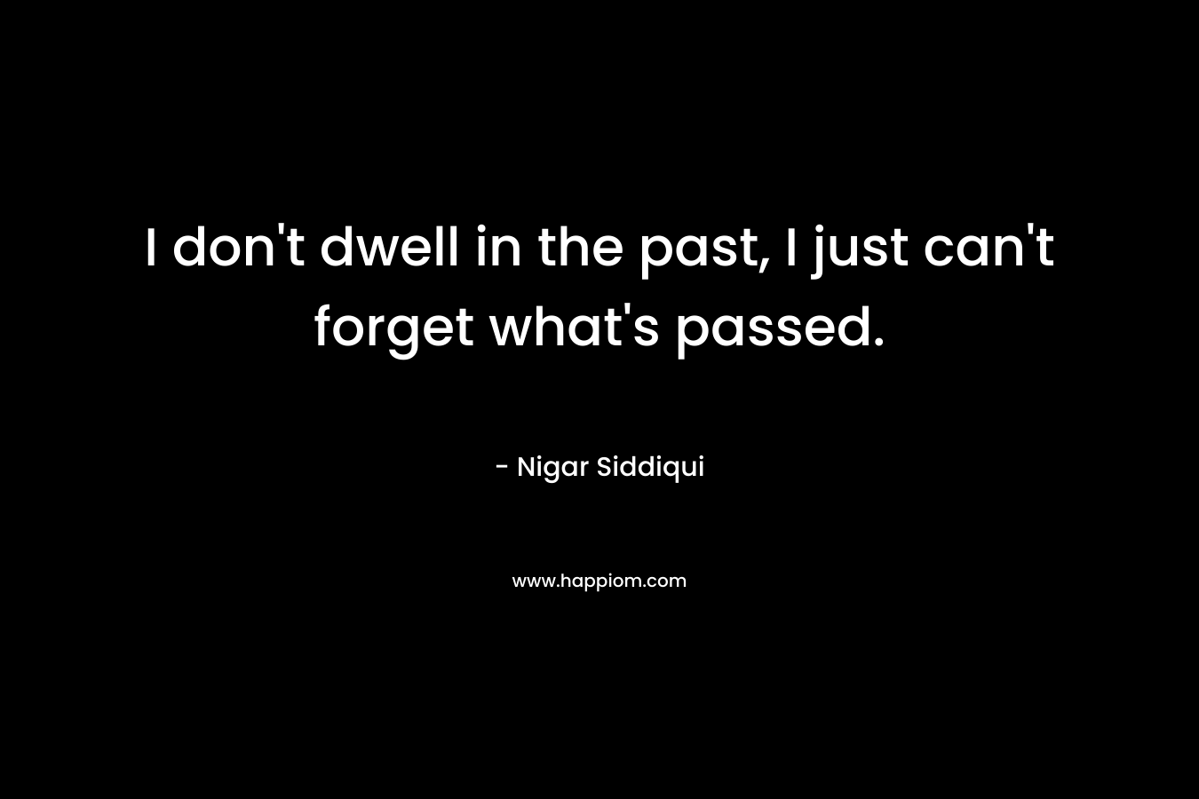 I don’t dwell in the past, I just can’t forget what’s passed. – Nigar Siddiqui