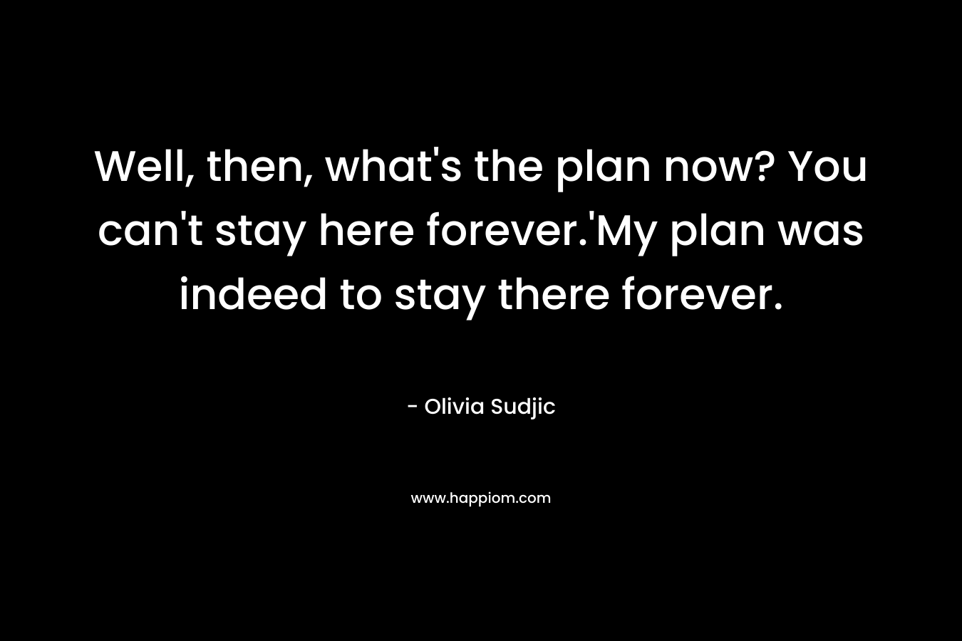 Well, then, what's the plan now? You can't stay here forever.'My plan was indeed to stay there forever.