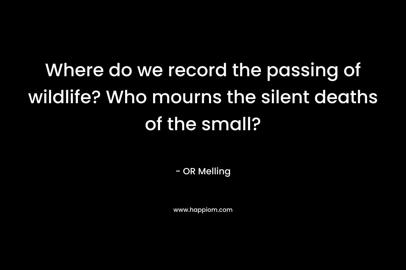 Where do we record the passing of wildlife? Who mourns the silent deaths of the small? – OR Melling