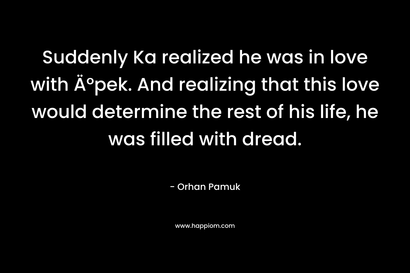 Suddenly Ka realized he was in love with Ä°pek. And realizing that this love would determine the rest of his life, he was filled with dread. – Orhan Pamuk