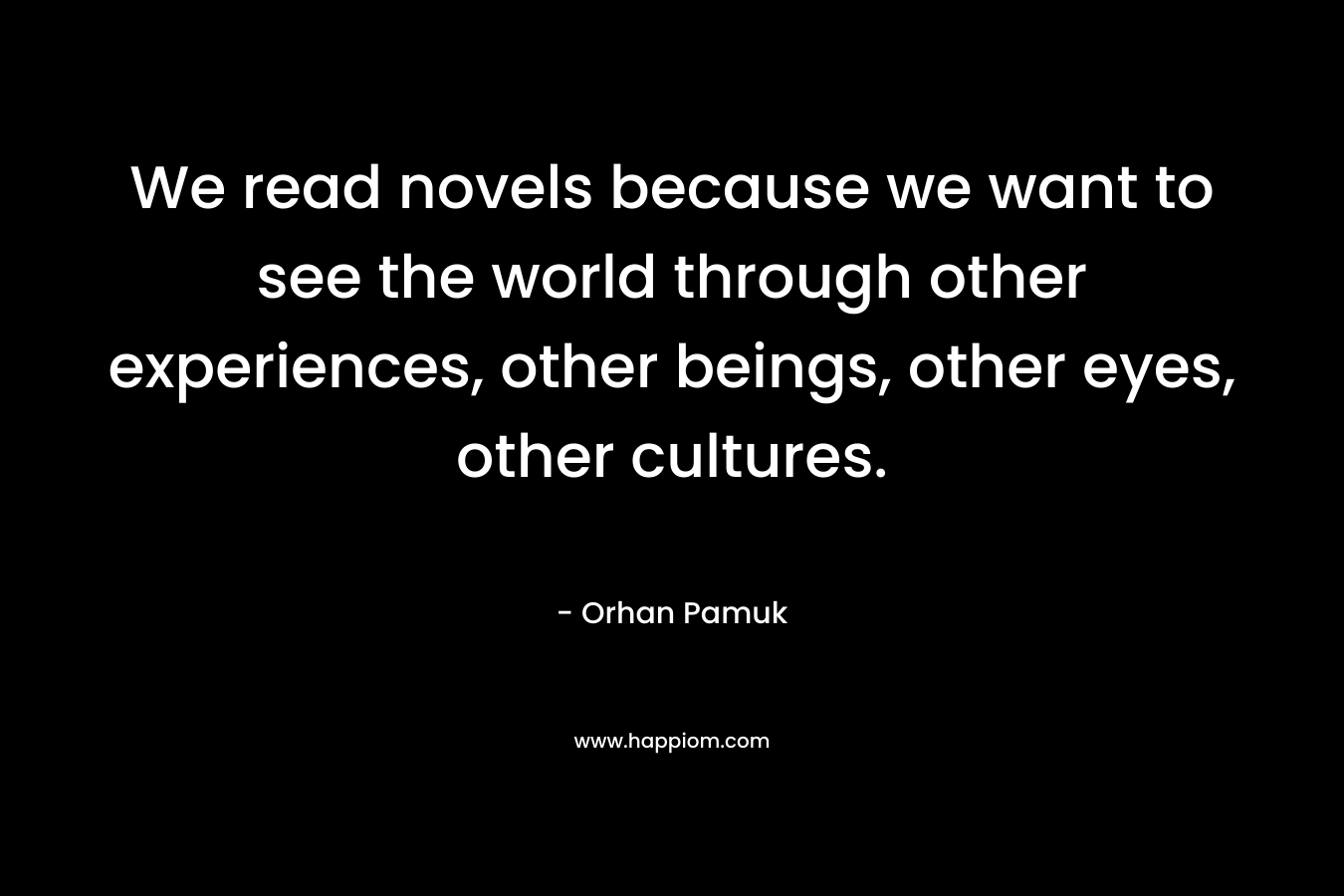 We read novels because we want to see the world through other experiences, other beings, other eyes, other cultures.