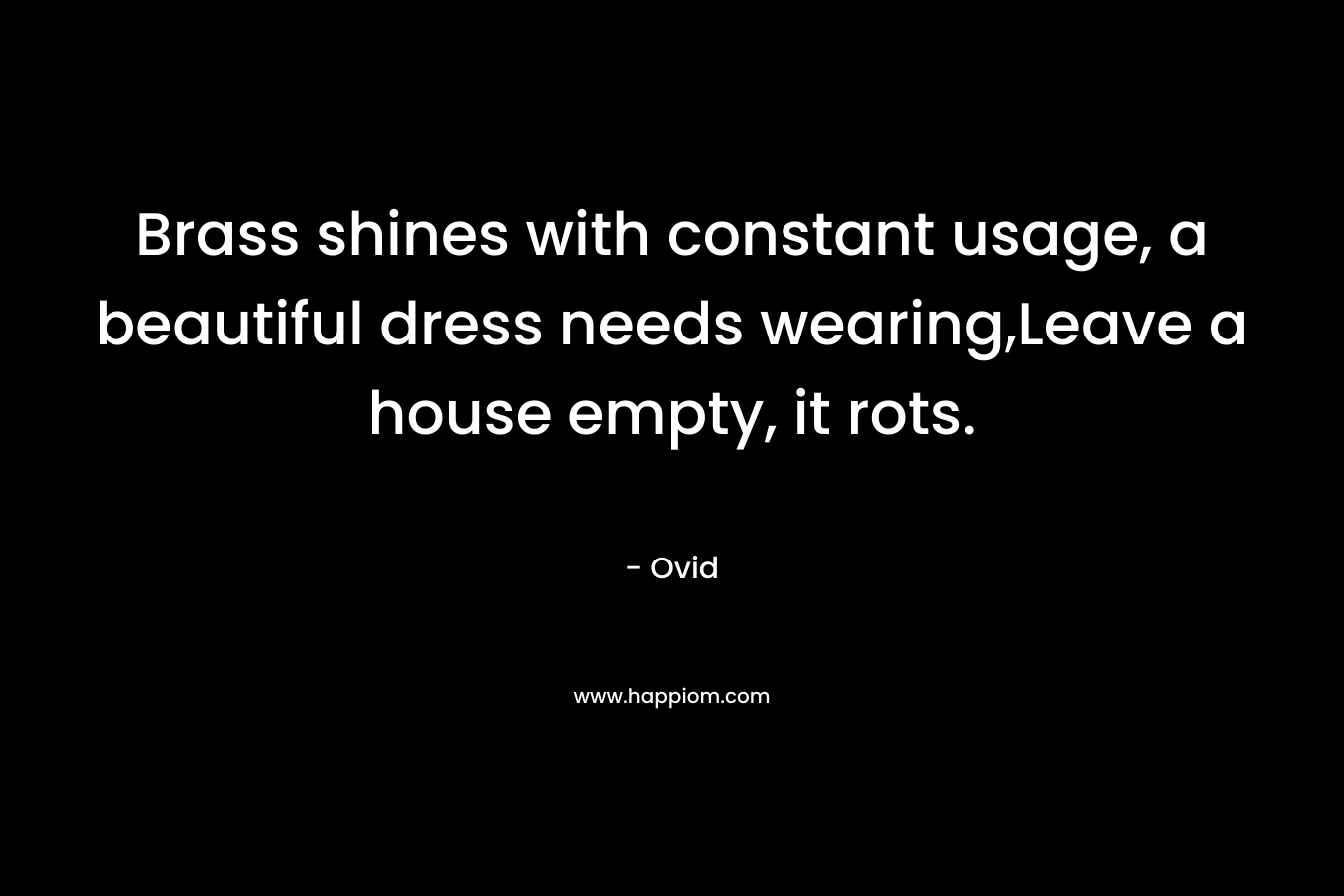 Brass shines with constant usage, a beautiful dress needs wearing,Leave a house empty, it rots. – Ovid