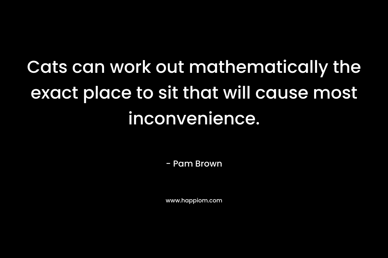Cats can work out mathematically the exact place to sit that will cause most inconvenience. – Pam Brown