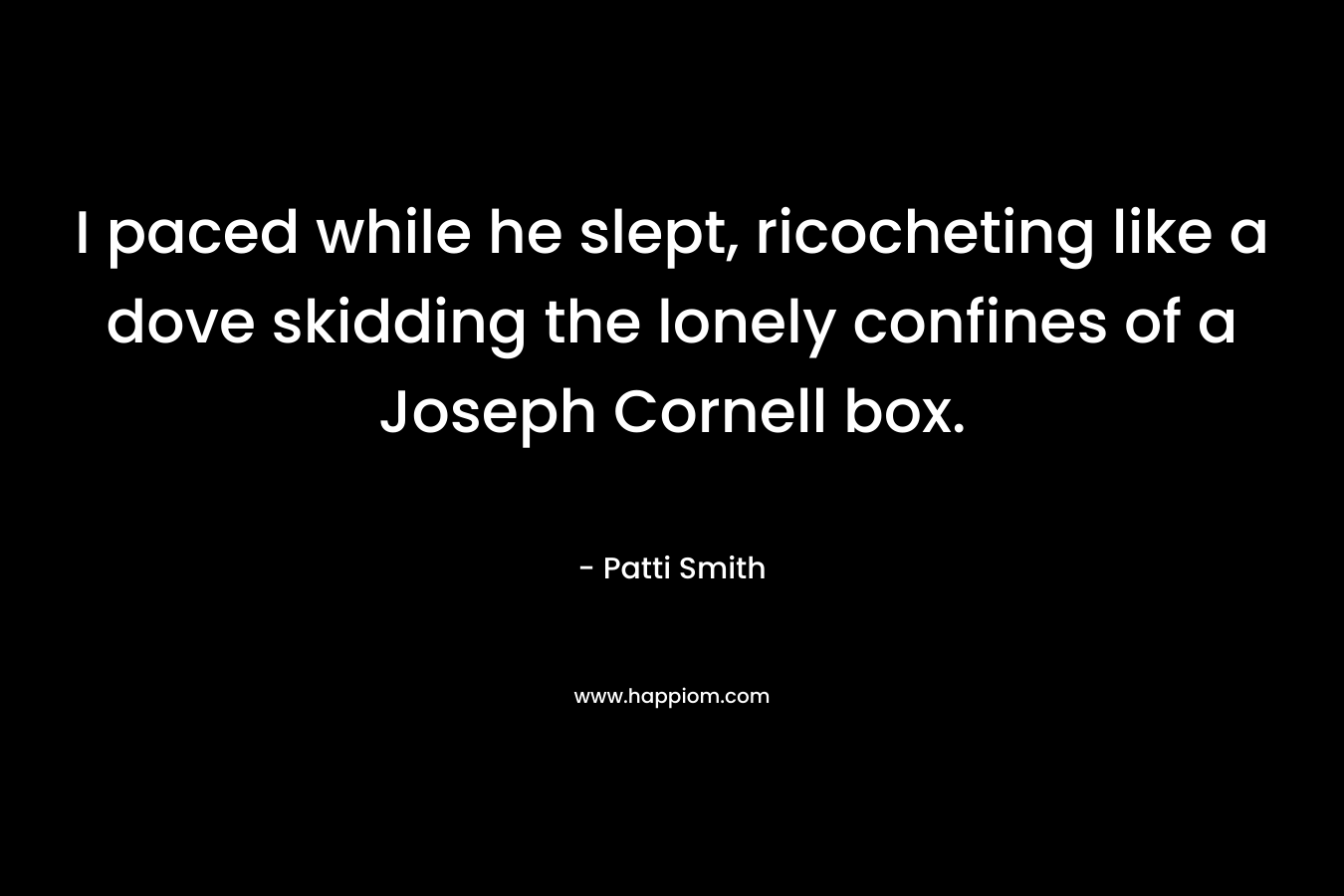 I paced while he slept, ricocheting like a dove skidding the lonely confines of a Joseph Cornell box. – Patti Smith