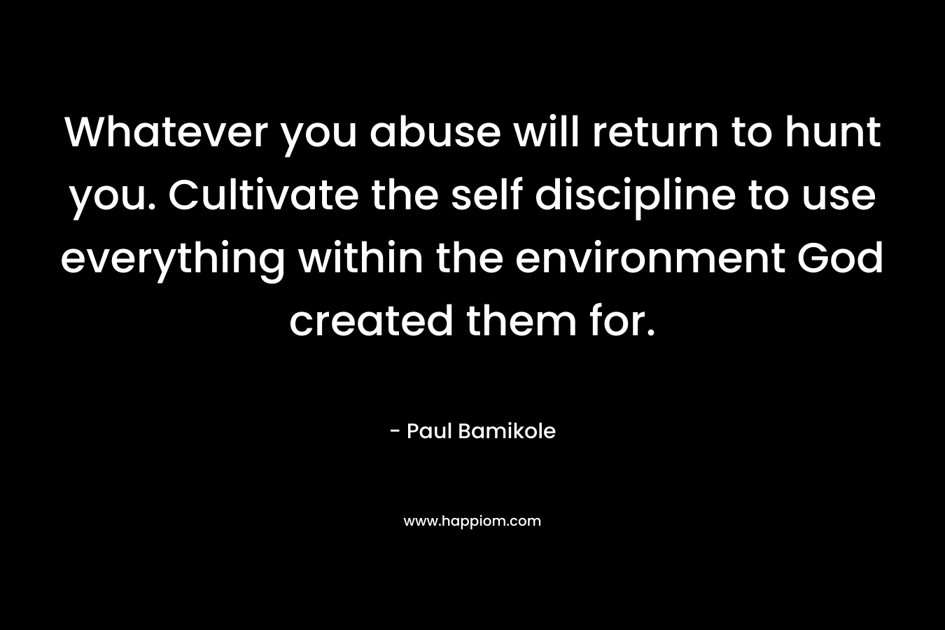 Whatever you abuse will return to hunt you. Cultivate the self discipline to use everything within the environment God created them for. – Paul Bamikole