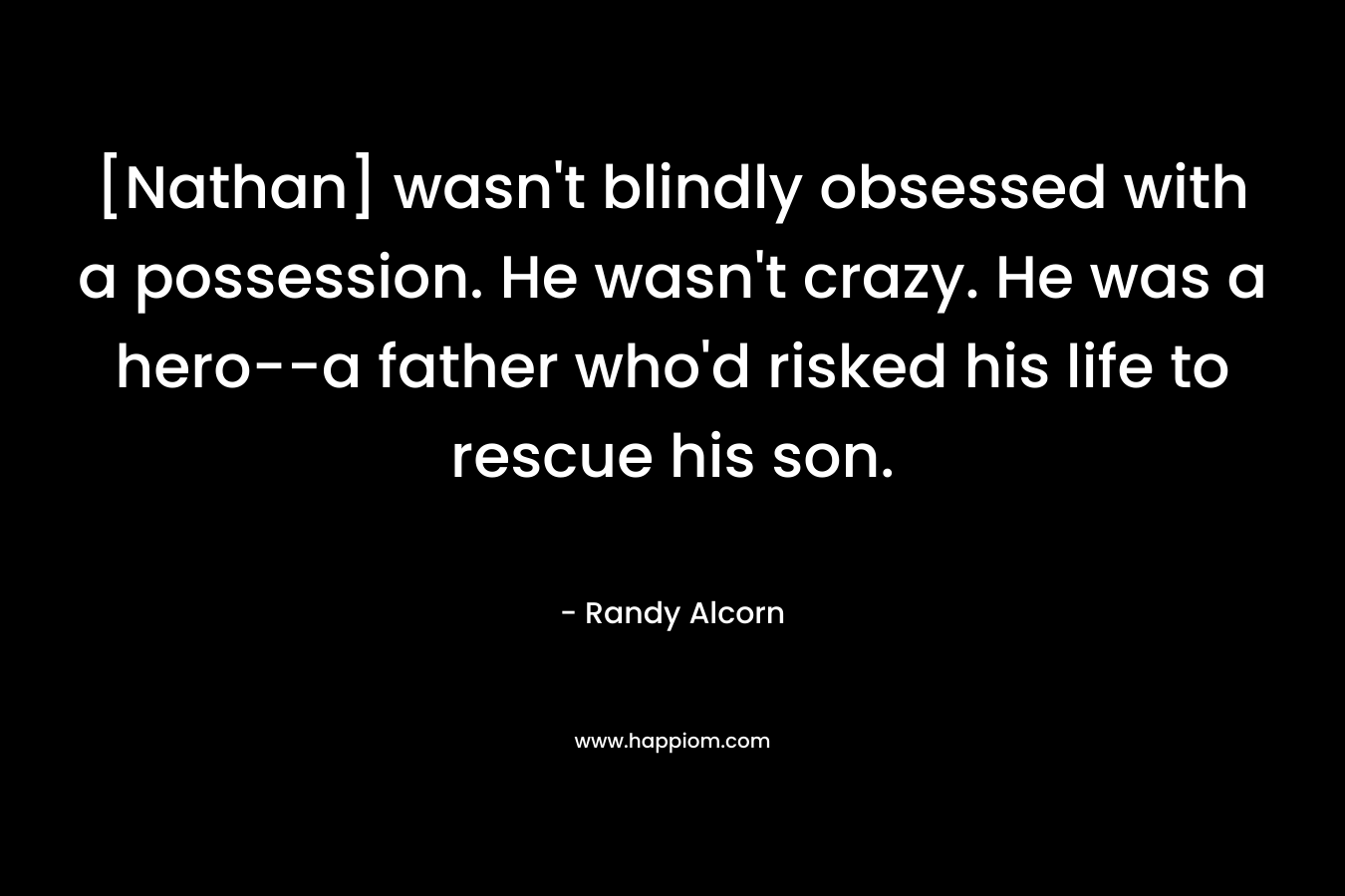 [Nathan] wasn't blindly obsessed with a possession. He wasn't crazy. He was a hero--a father who'd risked his life to rescue his son.