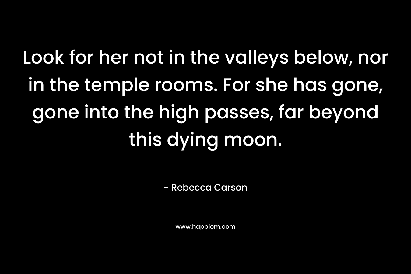 Look for her not in the valleys below, nor in the temple rooms. For she has gone, gone into the high passes, far beyond this dying moon.
