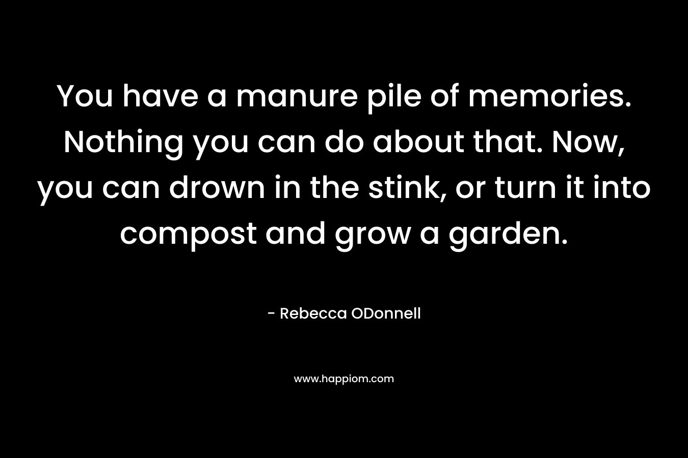 You have a manure pile of memories. Nothing you can do about that. Now, you can drown in the stink, or turn it into compost and grow a garden. – Rebecca ODonnell