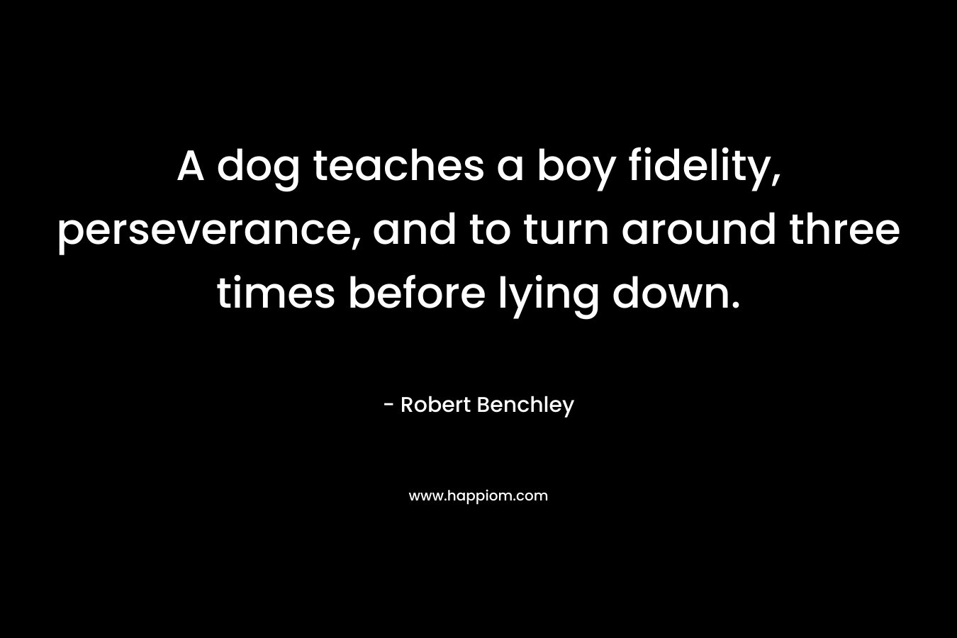 A dog teaches a boy fidelity, perseverance, and to turn around three times before lying down. – Robert Benchley
