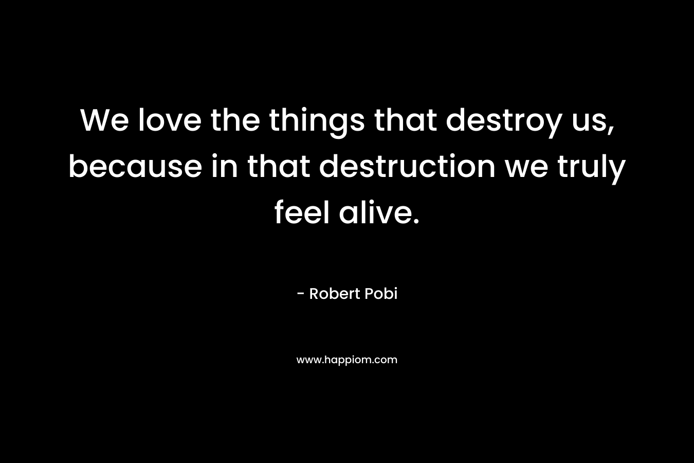 We love the things that destroy us, because in that destruction we truly feel alive. – Robert Pobi