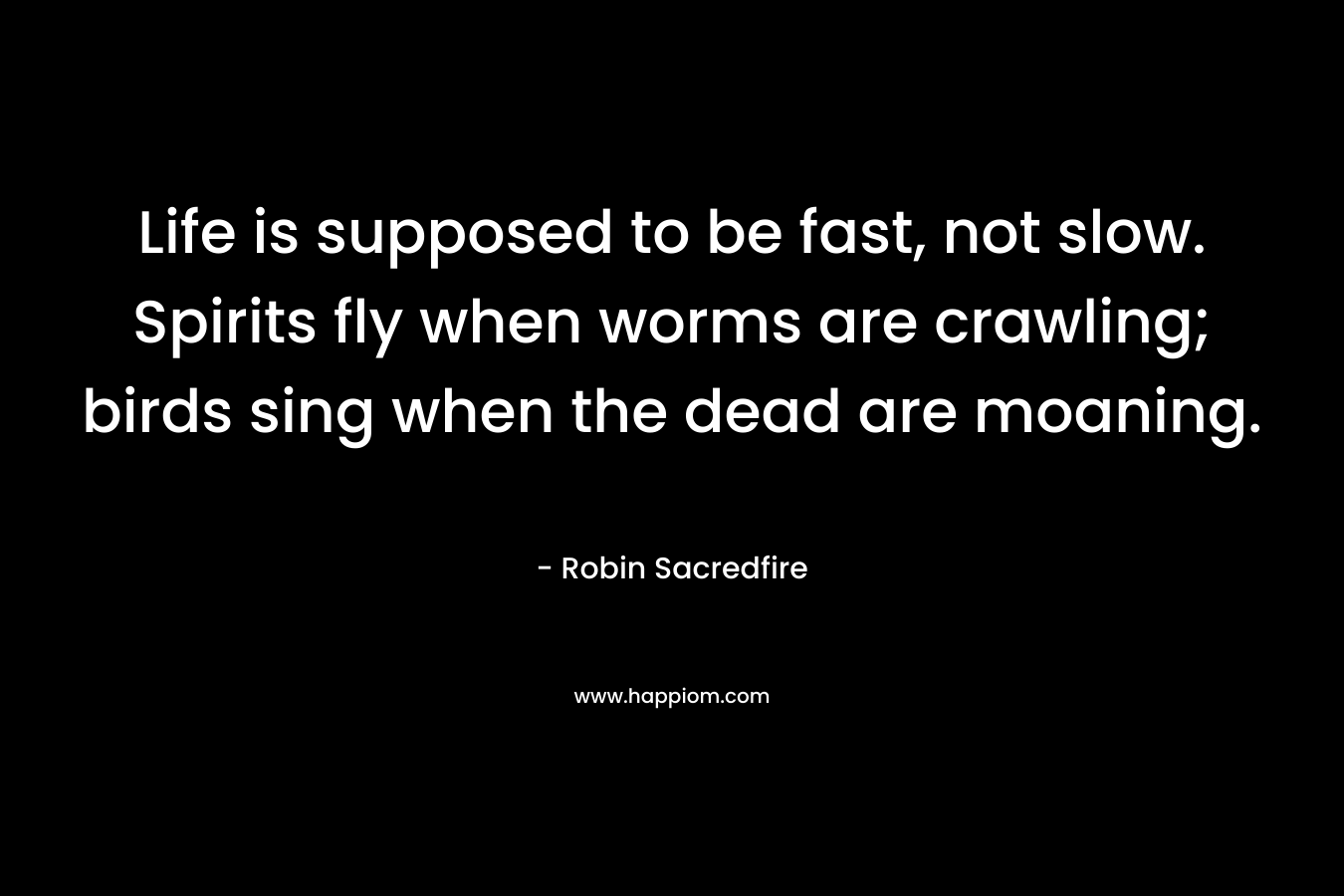 Life is supposed to be fast, not slow. Spirits fly when worms are crawling; birds sing when the dead are moaning. – Robin Sacredfire