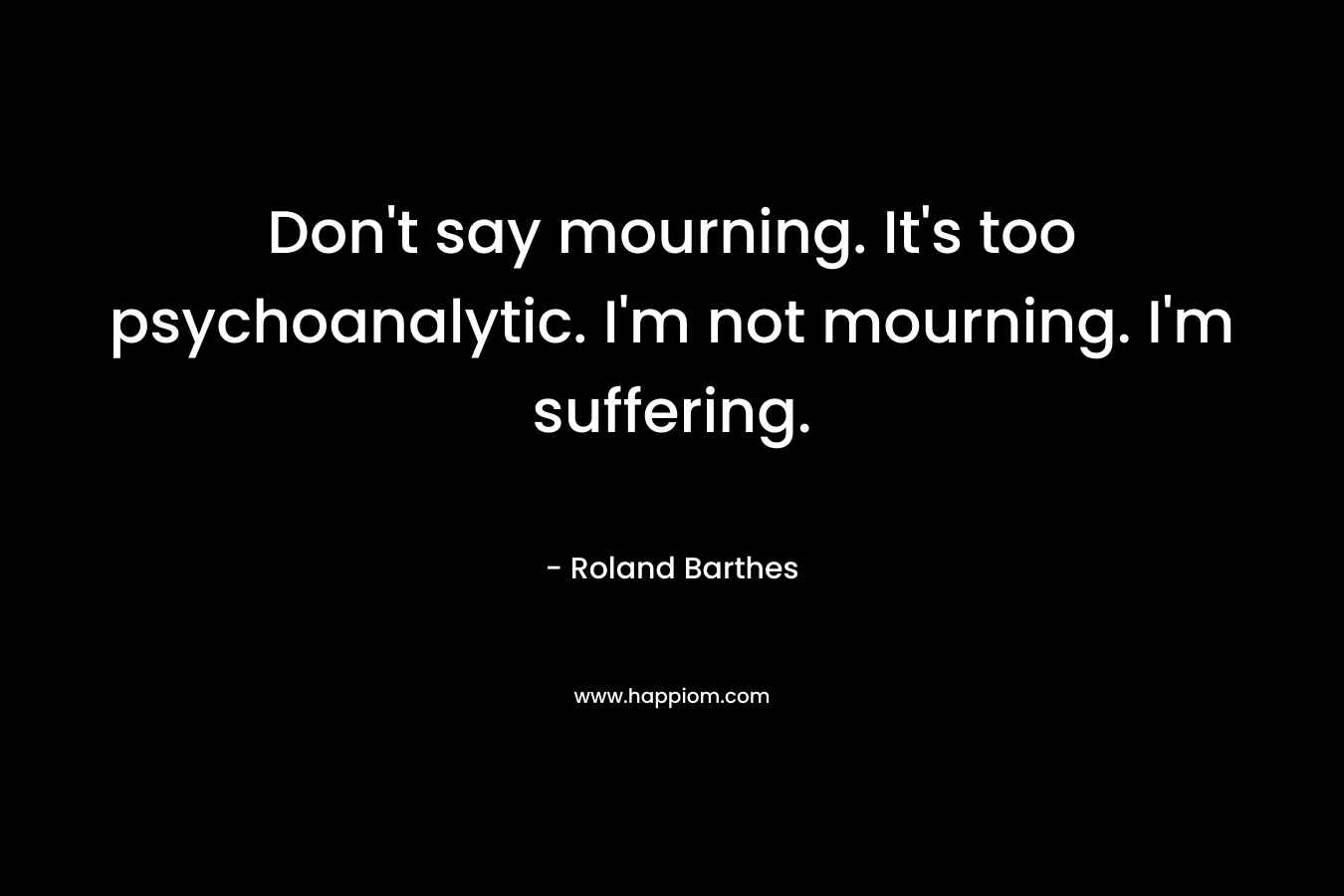 Don't say mourning. It's too psychoanalytic. I'm not mourning. I'm suffering.