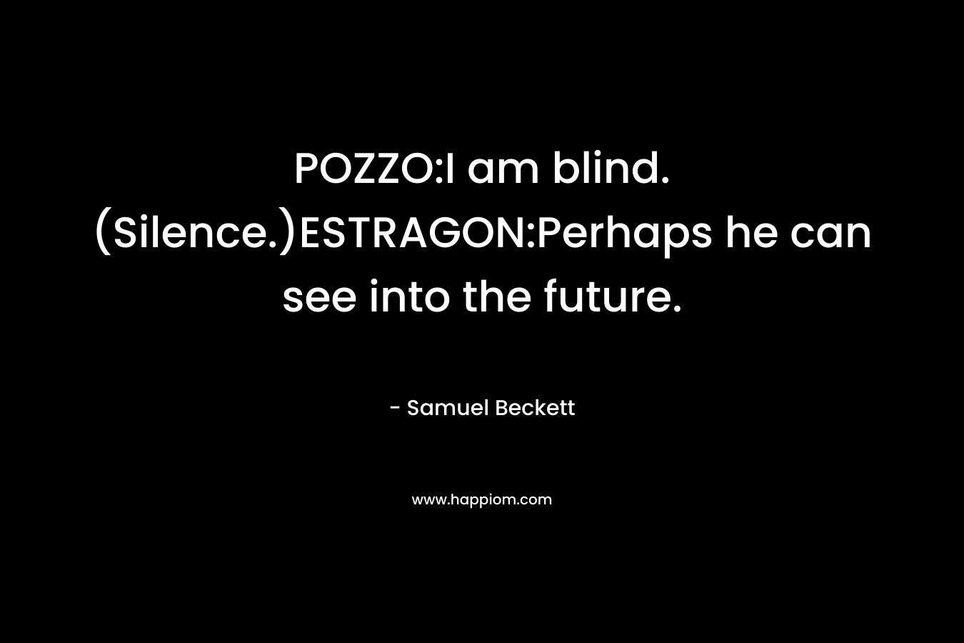 POZZO:I am blind.(Silence.)ESTRAGON:Perhaps he can see into the future.