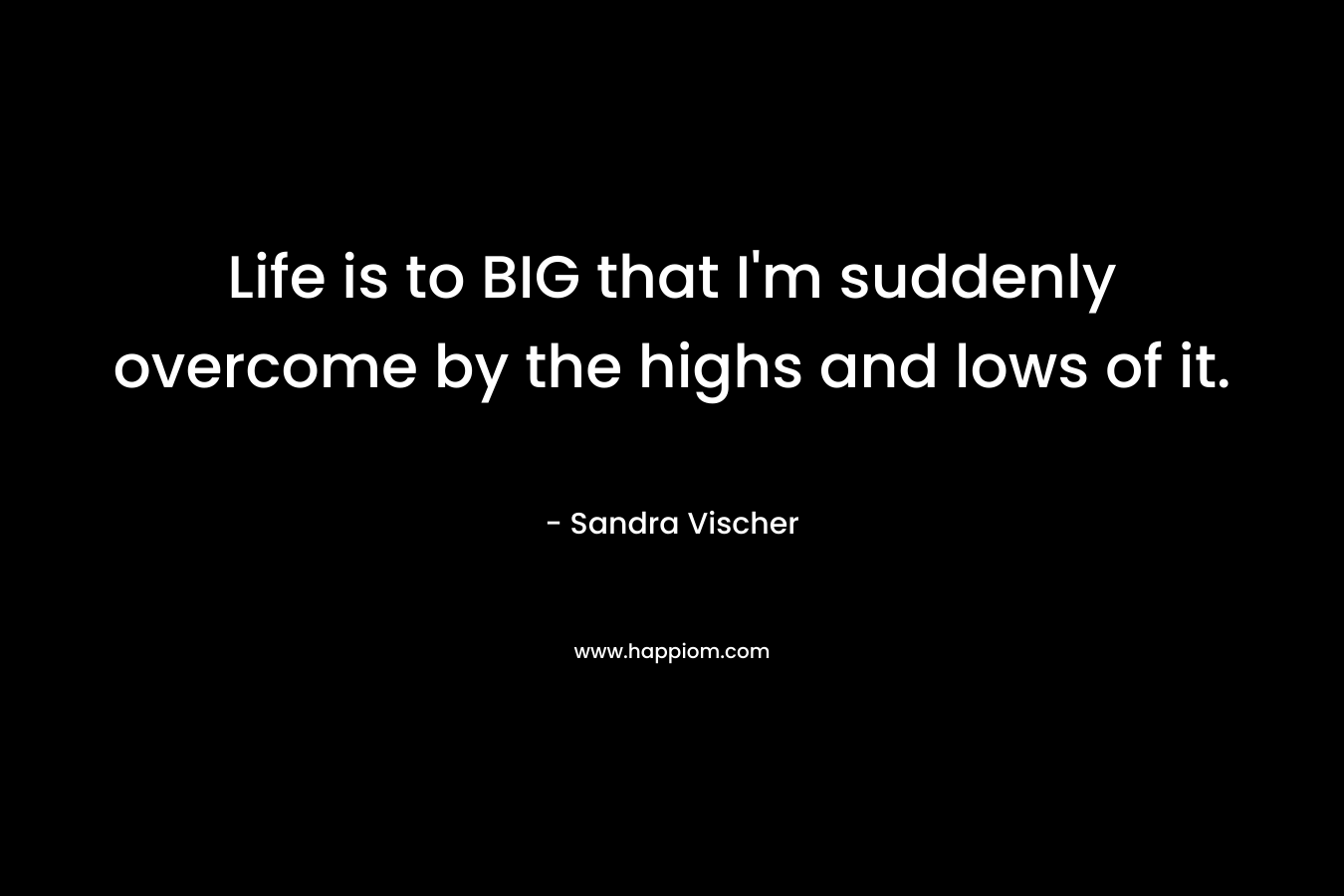 Life is to BIG that I’m suddenly overcome by the highs and lows of it. – Sandra Vischer