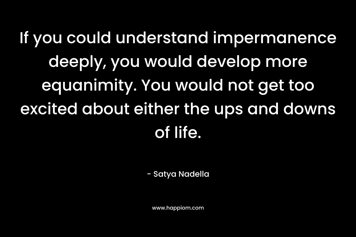 If you could understand impermanence deeply, you would develop more equanimity. You would not get too excited about either the ups and downs of life. – Satya Nadella
