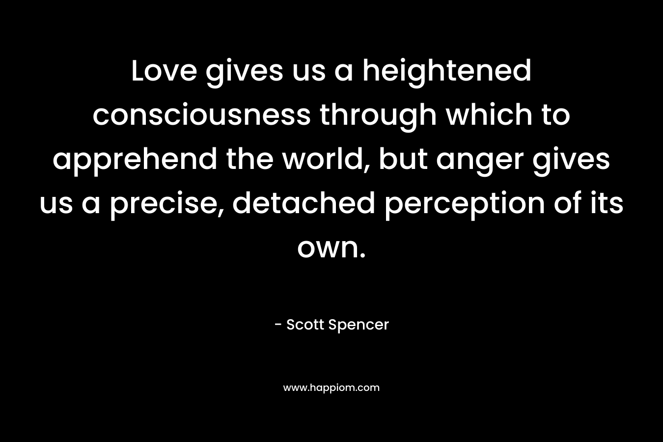 Love gives us a heightened consciousness through which to apprehend the world, but anger gives us a precise, detached perception of its own.