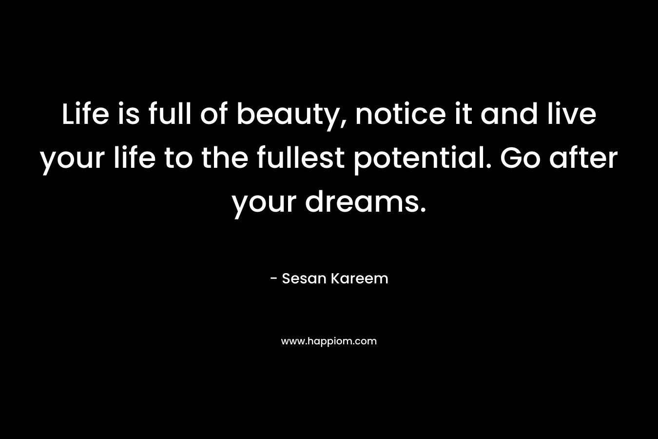 Life is full of beauty, notice it and live your life to the fullest potential. Go after your dreams. – Sesan Kareem