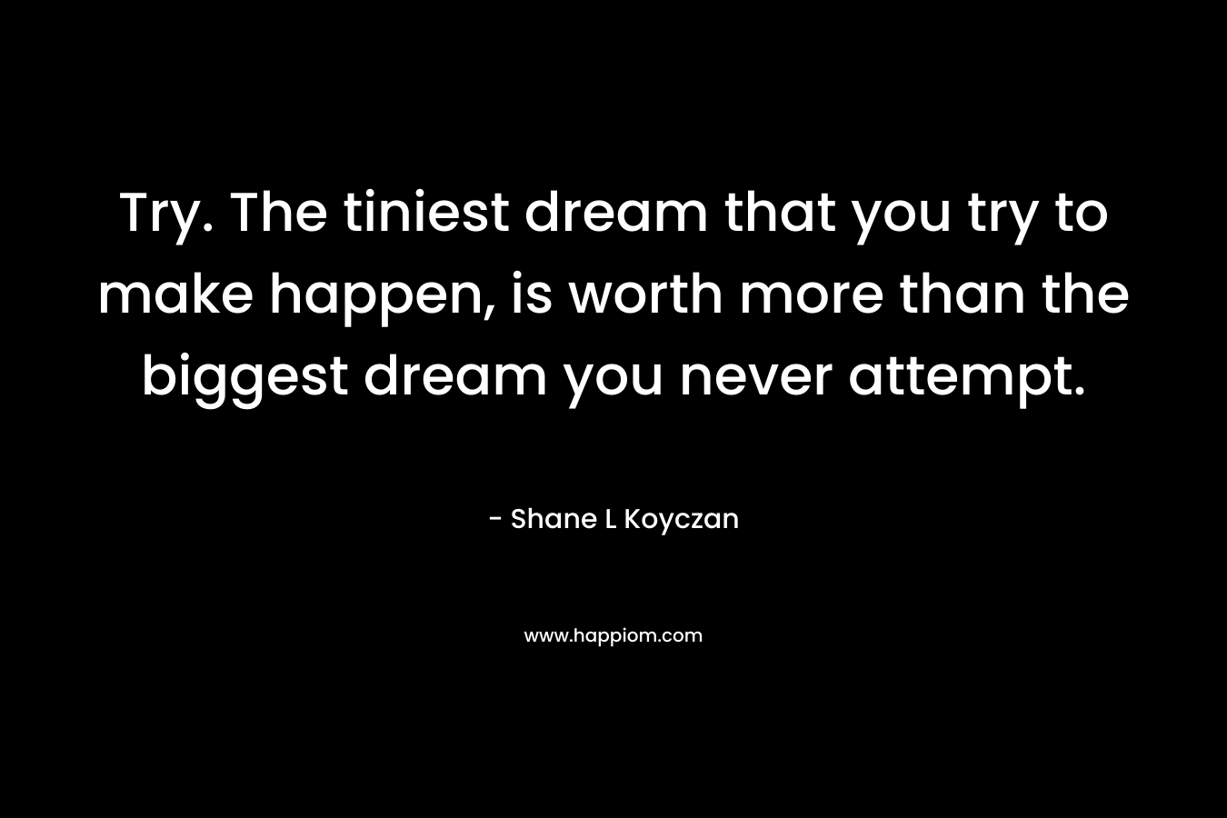 Try. The tiniest dream that you try to make happen, is worth more than the biggest dream you never attempt. – Shane L Koyczan