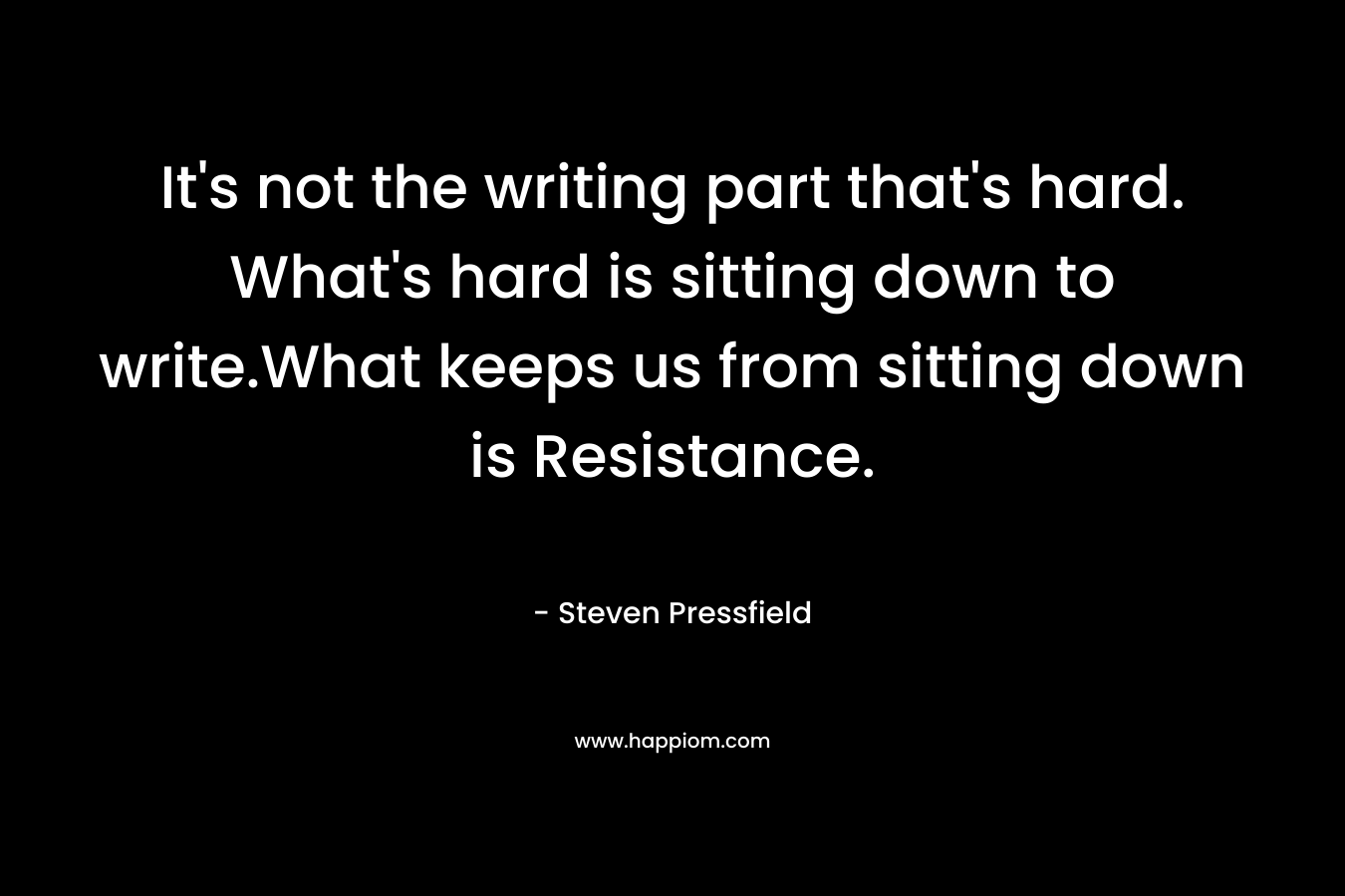 It's not the writing part that's hard. What's hard is sitting down to write.What keeps us from sitting down is Resistance.