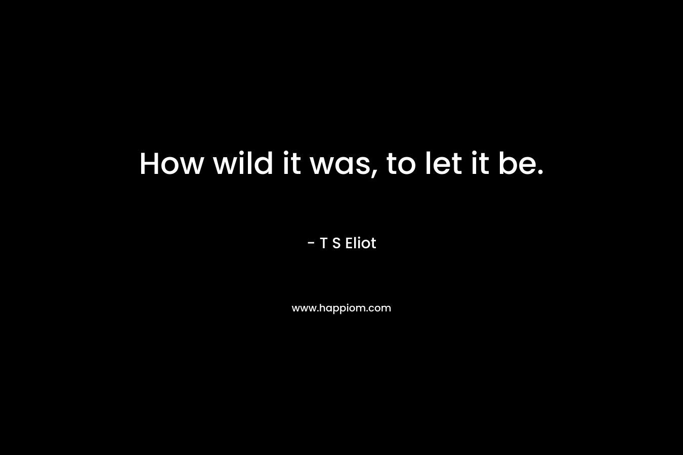 How wild it was, to let it be. – T S Eliot